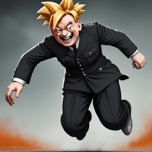 AI generated: hitler , laughing  , running, high resolution , 4k, hitler runing after goku, 2 caracter , 