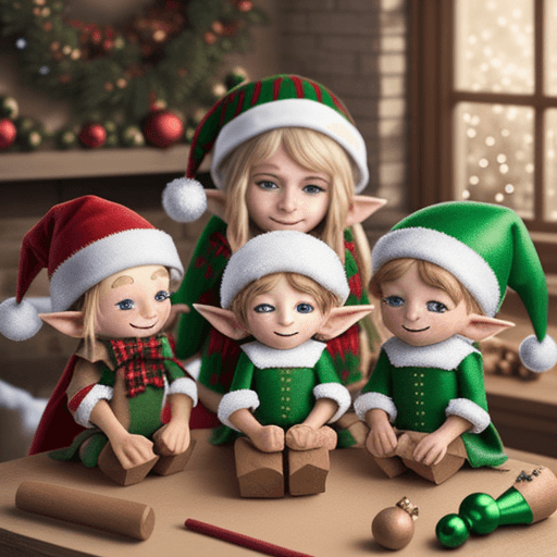AI generated: group of christmas realistic 
elves happily make toys --v 4