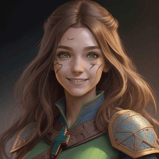 AI generated: Portrait, pretty human female mage, d&d style, smile, highly detailed, digital painting, light brown...