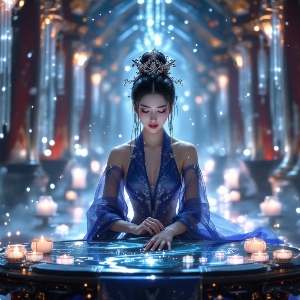 AI generated: The camera pans across the lavishly decorated Dragon Palace, sparkling with crystal lights. San Nian...
