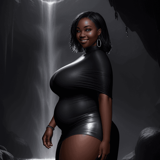 AI generated: dark dungeon, dark background, dramatic light, waterfall, backlight, rim lighting, (chubby:0.2) , se...