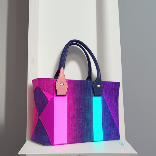 AI generated: photo of a realistic luxury handbag, canvas, unique, out of the box, neon colors, geometric shapes
