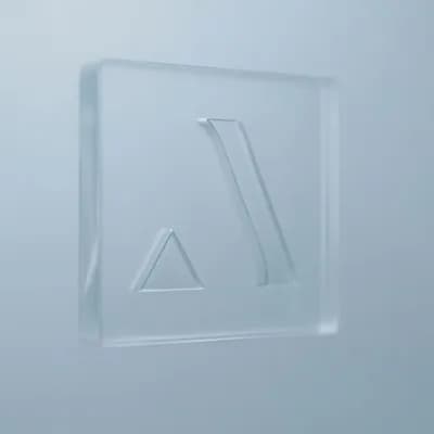 AI generated video: A minimalist light blue scene with a translucent rectangular plate containing an embossed geometric ...
