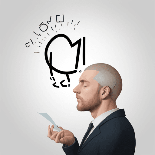 AI generated: illustration of a man thinking, lots of letters emerging form his head, letters blowing in the air, ...