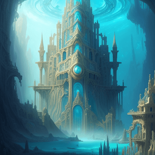 AI generated: ((masterpiece)), (best quality), (detailed), Atlantis, underwater civilization, unique buildings, fu...