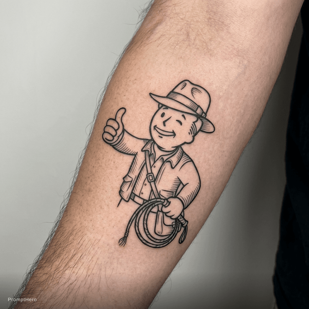 AI generated: subtle, discreet line art style taking inspiration from the Fallout video game series "Fallout Boy" ...
