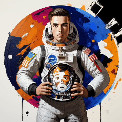 AI generated: ein astronaut ,painting , abstrakt, modern, gefühlvoll, bunte Farben, style russ mills und michael g...