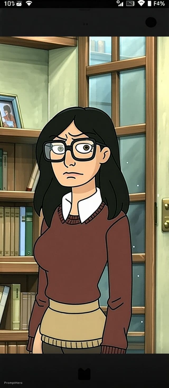 AI generated: Daria Morgendorffer the main character of the animated series Daria, serious expression, very excite...
