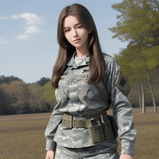 AI generated: perfect anime quality, (beautiful:1.2) , school, (brown hair, soldier, united states army, military)...