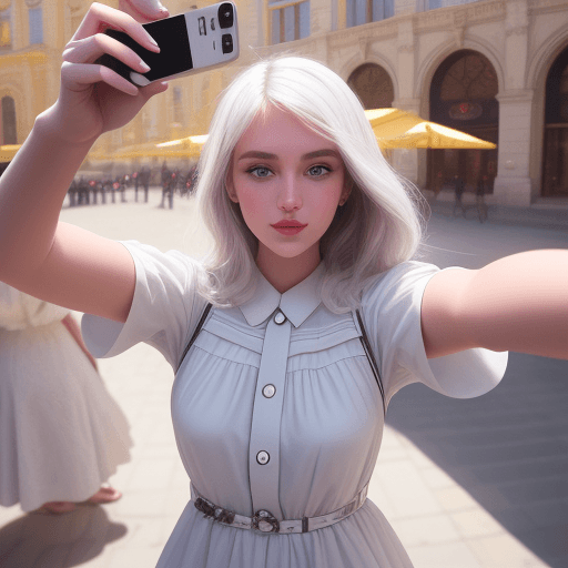 AI generated: White girk model poses for a selfie, in the style of social media influencers, webcam photography, F...