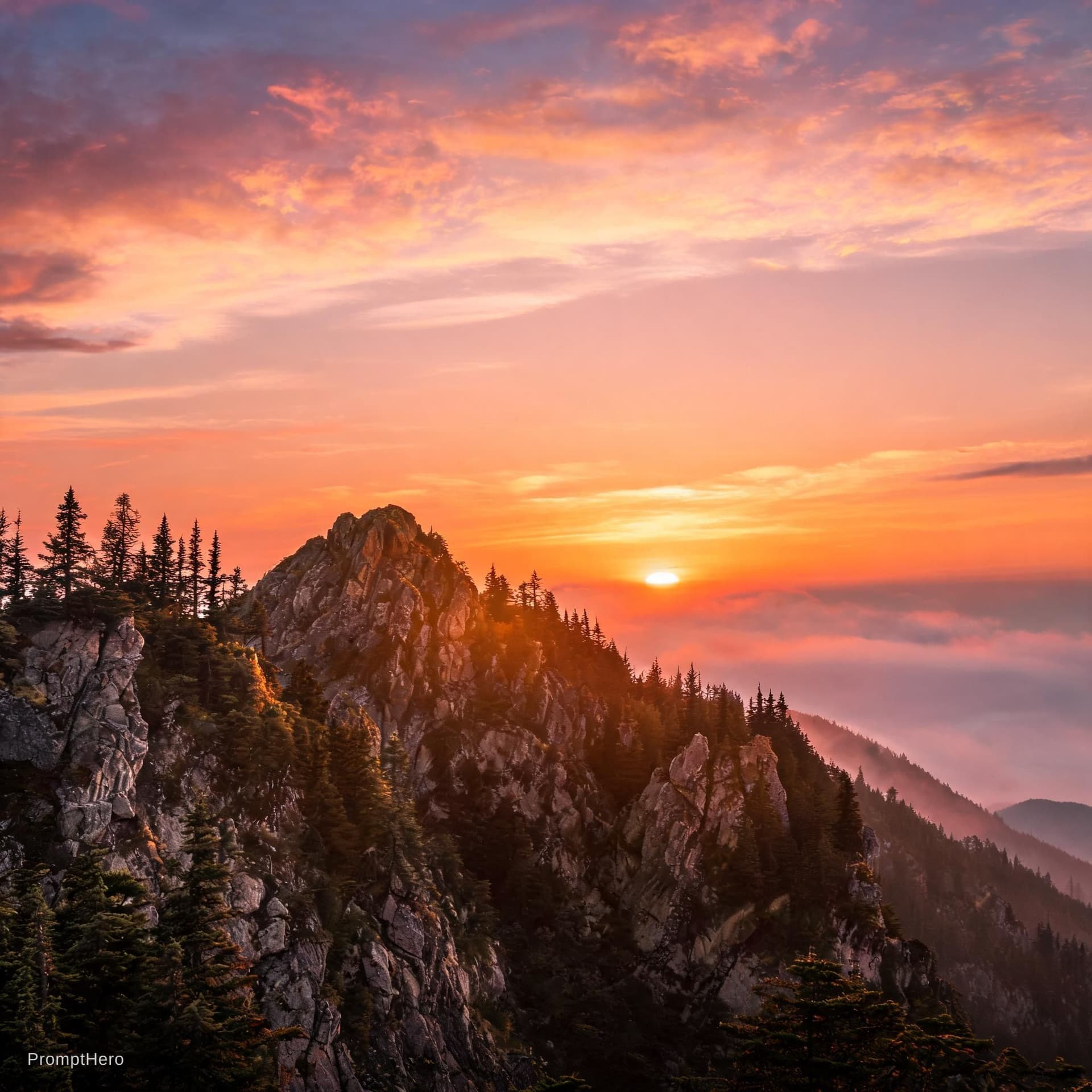 AI generated: A beautiful sunset upper mountain 