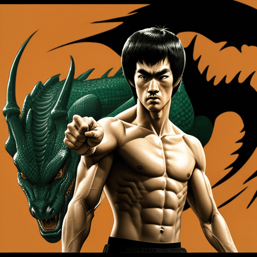 AI generated: Bruce Lee and dragon