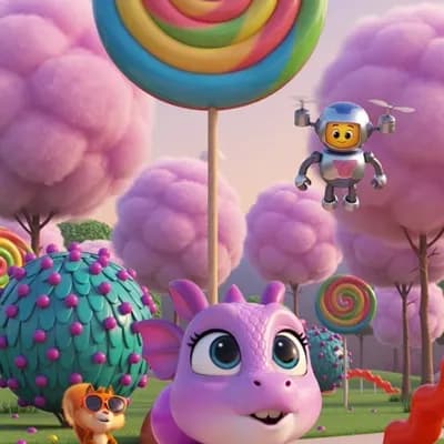 AI generated video: Pixar-style 3D animated 30-second


kids short set in Candy Park, a


magical pastel candy world wit...