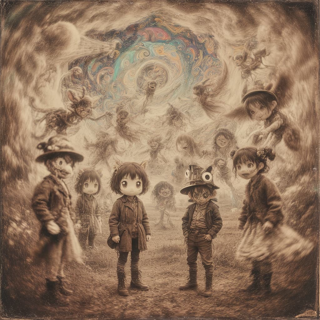 AI generated: In a creative abstract surrealism scene, rendered in the visual language of early Victorian photogra...