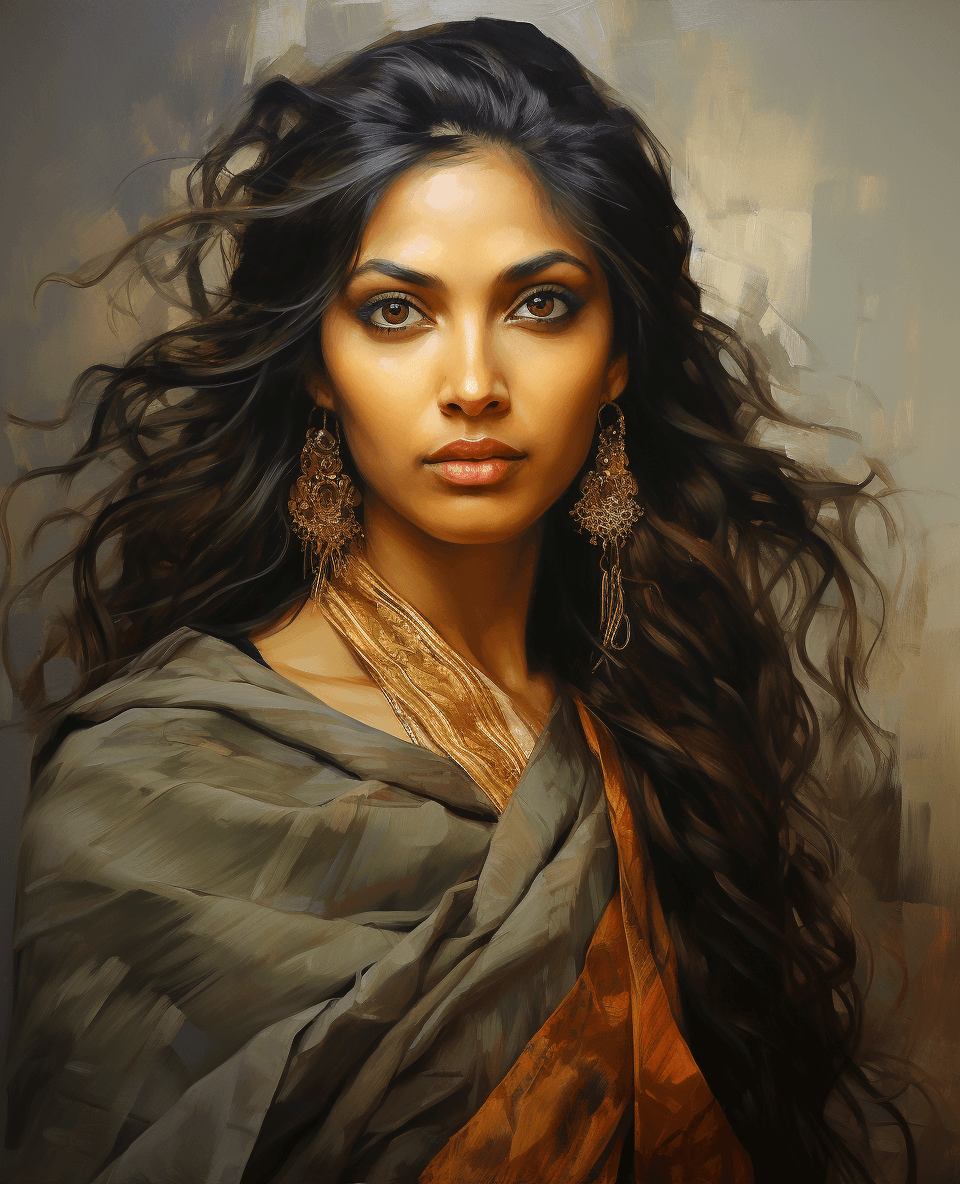 AI generated: Stunning portrait of Deepika Padukone wearing a sari, side angle, beautiful highly detailed face, in...