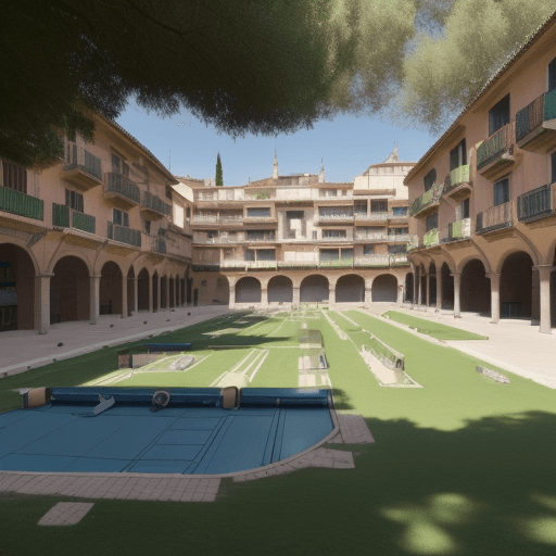 AI generated: cinco pistas de padle en vista desde arriba.