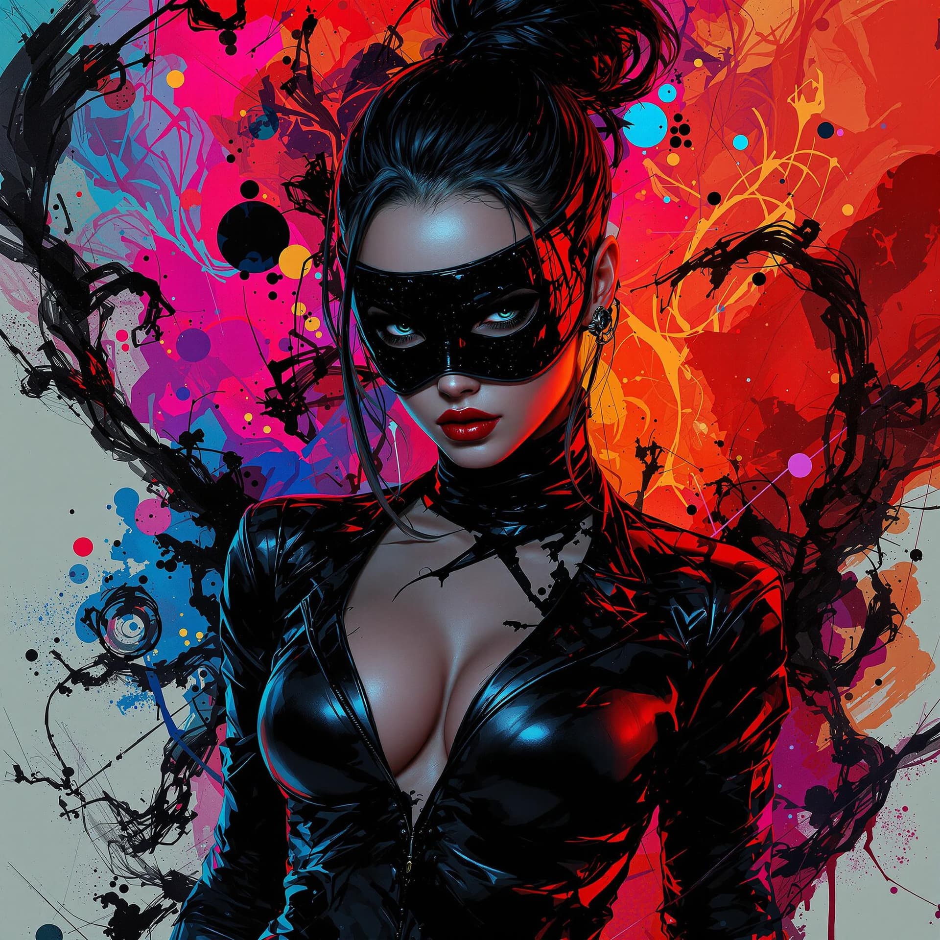 AI generated: Hyper realistic digital painting, A stylish girl embodying the character Diabolik, inspired by Carne...