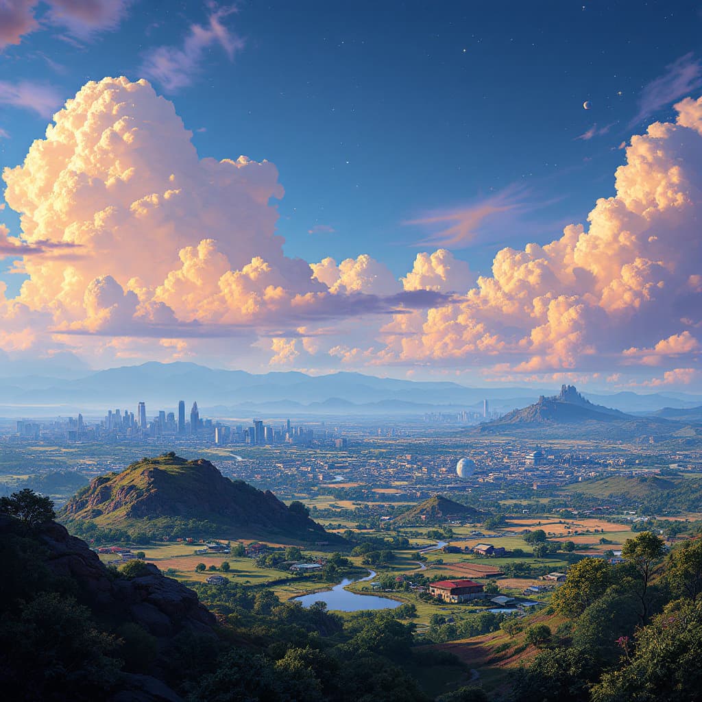 AI generated: masterpiece, best quality, (solarpunk:1.2), (afrofuturism), landscape, highres