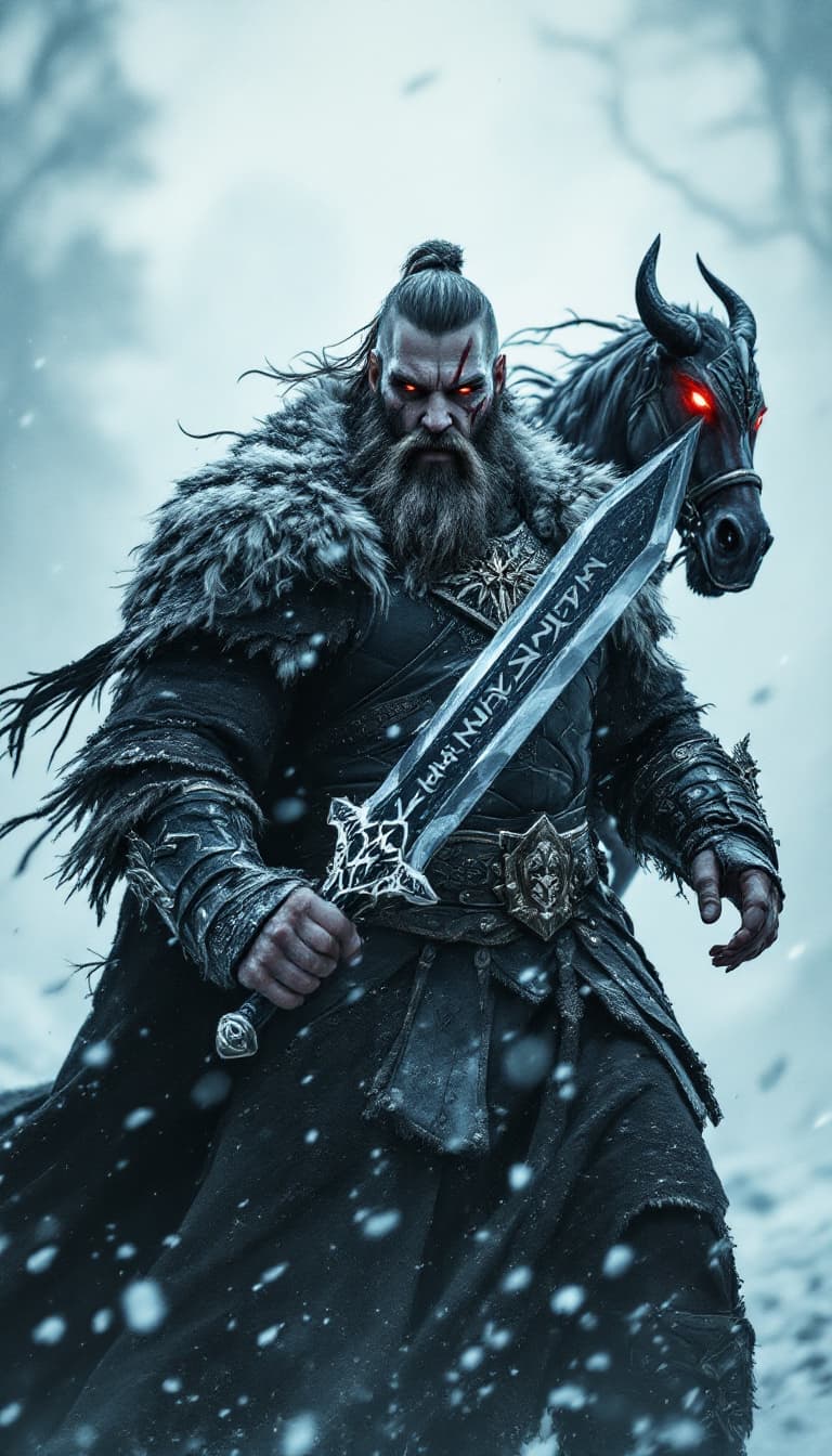 AI generated: An ultra-realistic, zoomed out, front facing full-body portrait of a towering Berserker with a thick...