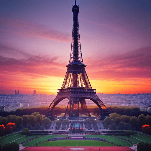 AI generated: The Eiffel tour in the parc des princes stadium, sunset, vibrant colors, intricate details, high-qua...