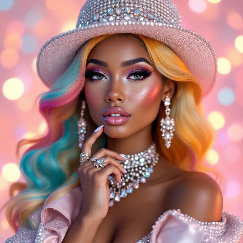 AI generated: A glamorous, high-fashion digital portrait of a beautiful light-skinned African-American woman. She ...
