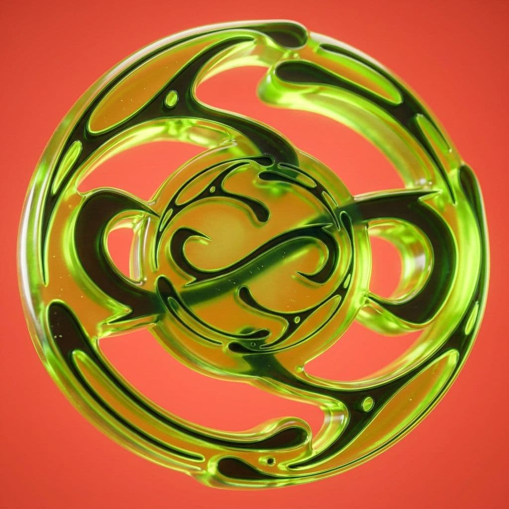 AI generated: Translucent neon-orange polymer material with radioactive toxic aesthetic, glassy jelly-like plastic...