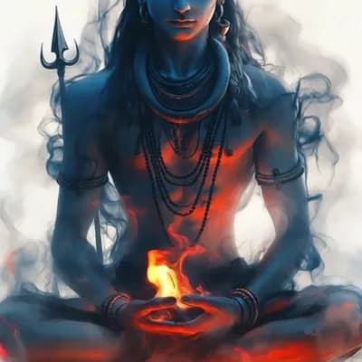 AI generated video: Meditate, fire, subtle, subtle camera zoom out, focus on lord Shiva