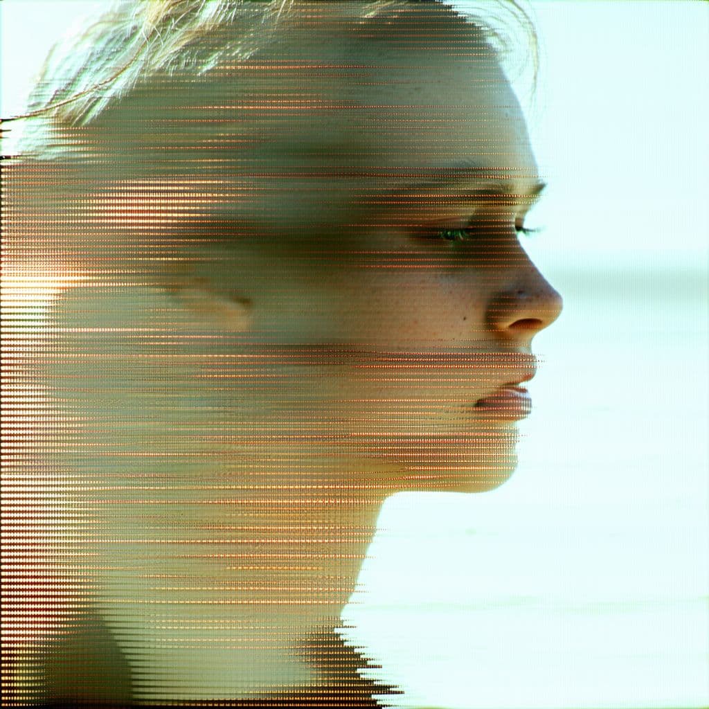 AI generated: distortion effect failure of an old image being rewound 
