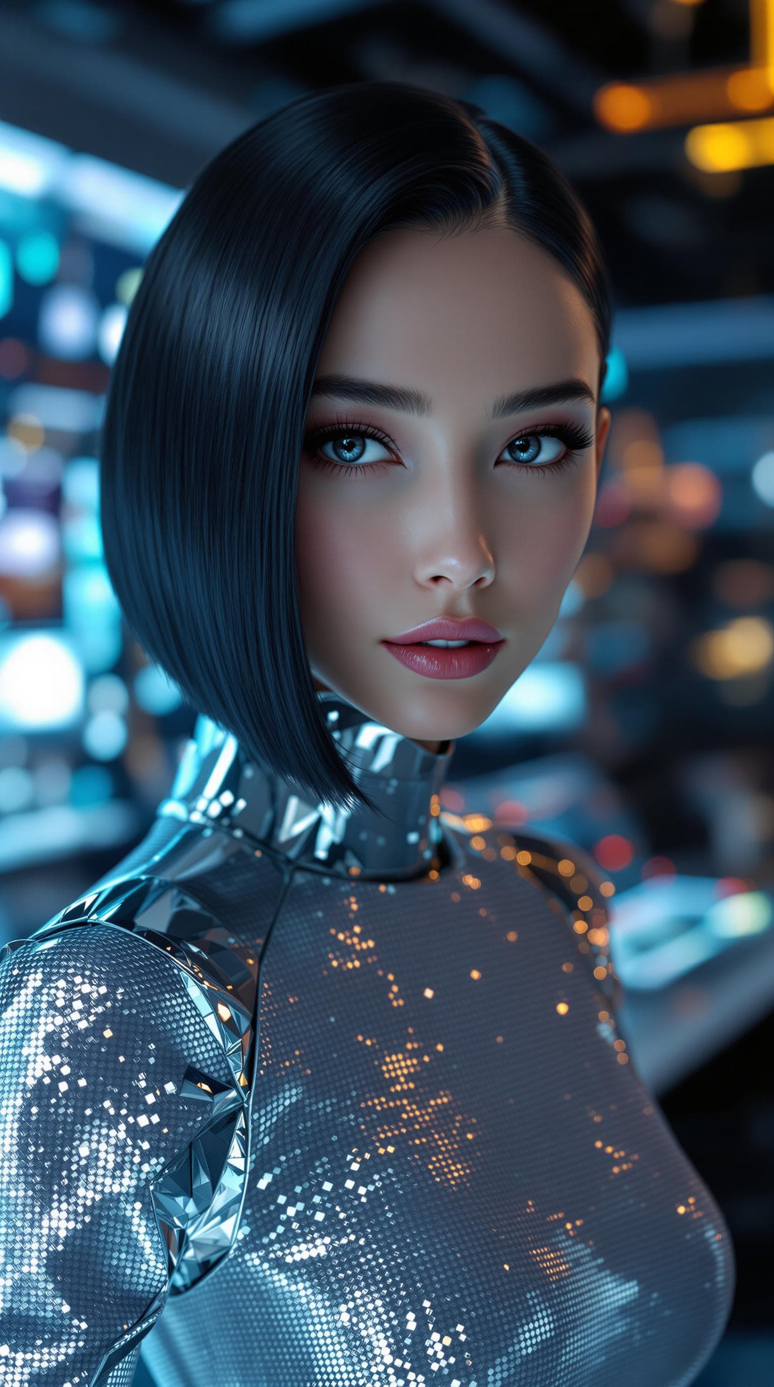 AI generated: A hyper-realistic image of a sophisticated AI assistant in human form inspired by Karen; adjusting h...