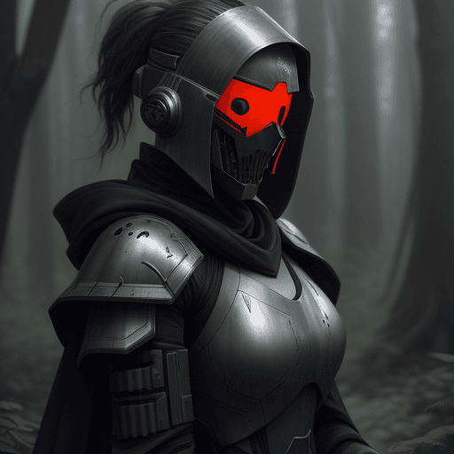 AI generated: a close up of a person in armor in a forest, cyberpunk clothes, trending on pintrest, dark grey robe...