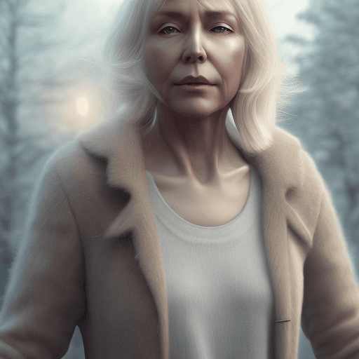 AI generated: Photo of a ultra realistic blonde mature woman guide of Stockholm, dramatic light, pale sunrise, cin...