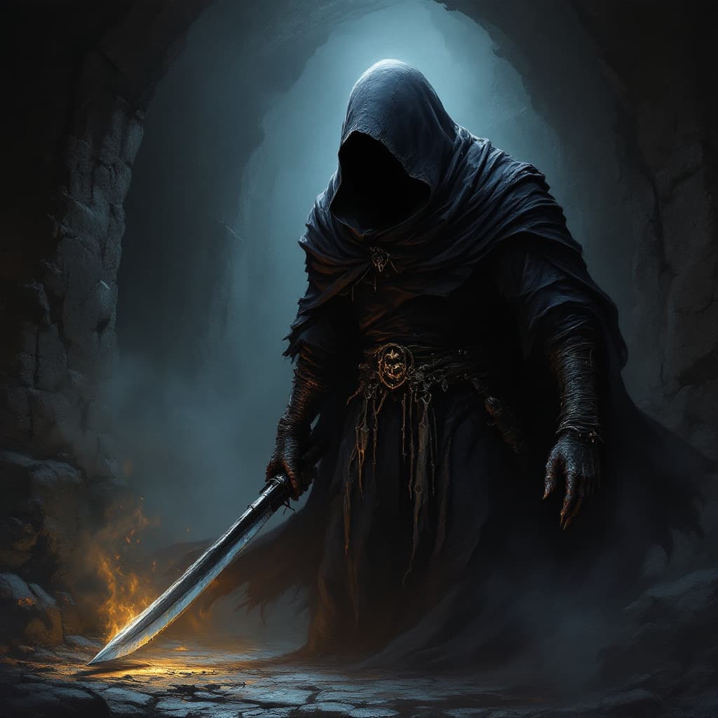 AI generated: darkest dungeon caretaker, hooded figure 