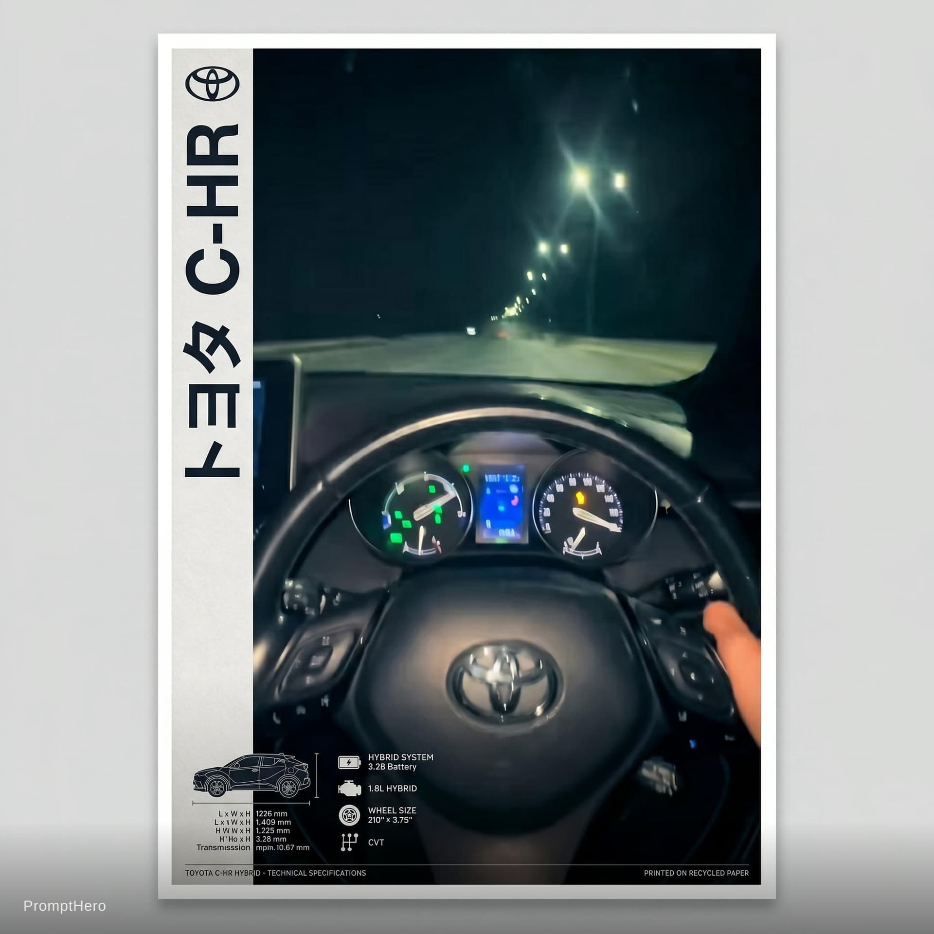 AI generated: Left side japnese name of car bottom left detail of car and printable poster
