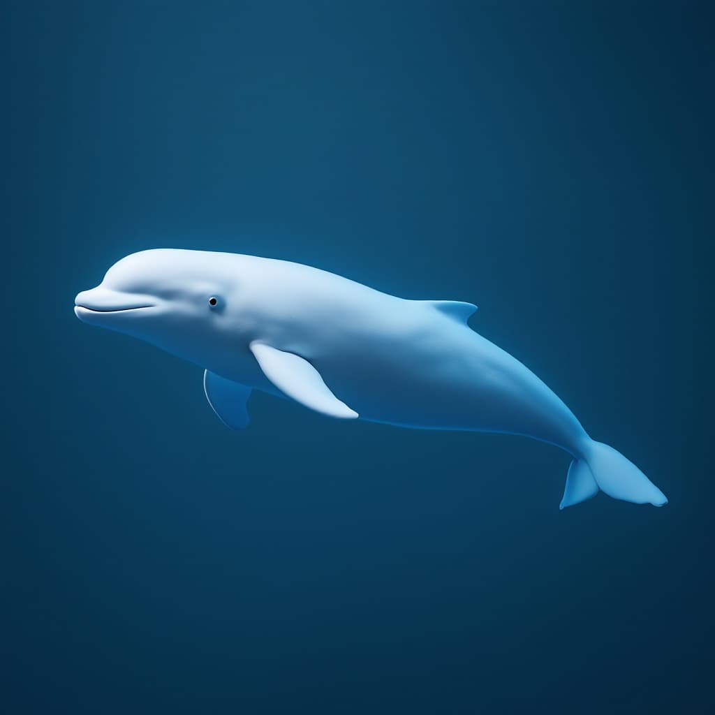 AI generated: photo of a beluga whale floating on a blue studio background, ultra-realistic, shot on a Sony A7III,...