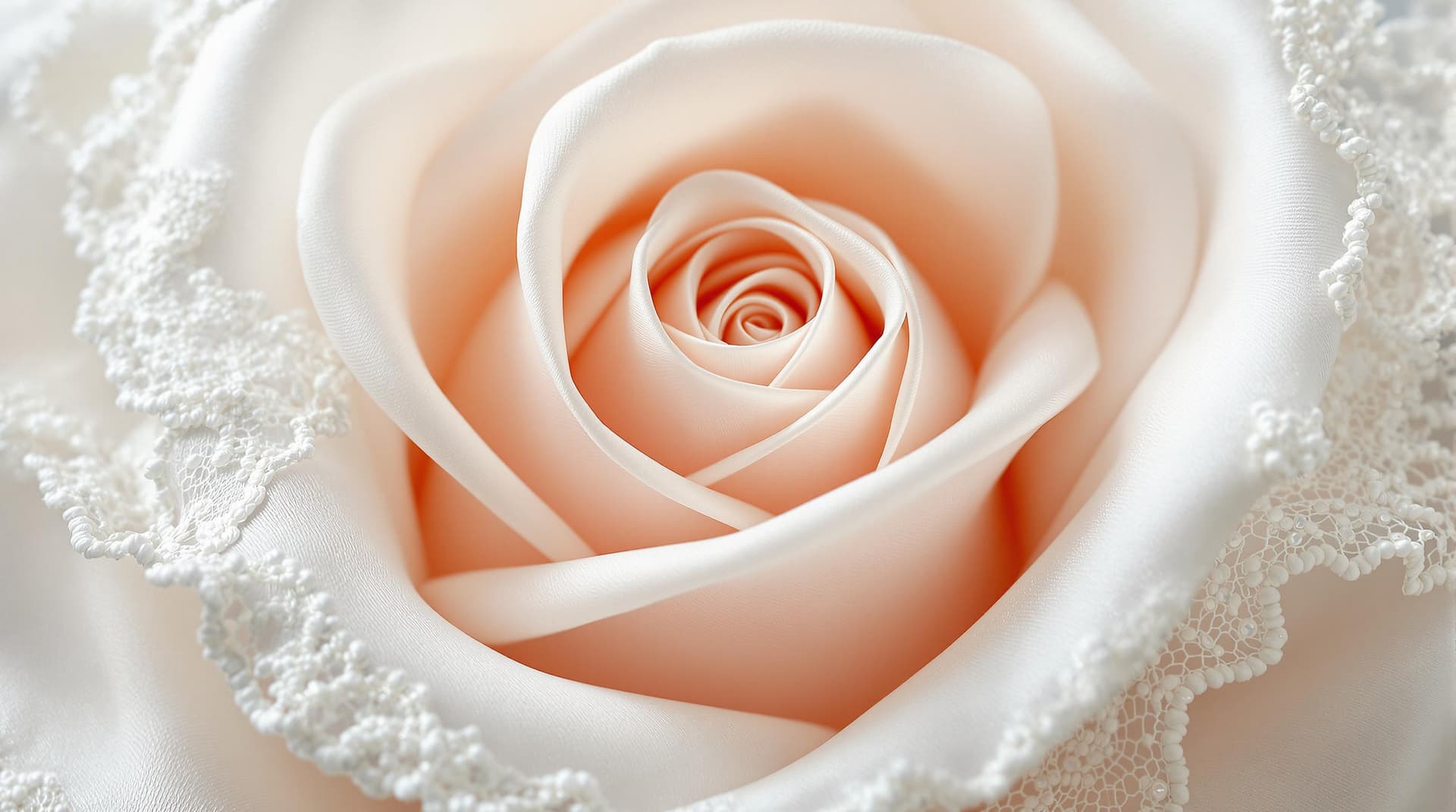 AI generated:  a rose made of white satin and lace,close up view,very fine textures and details,light reflections,