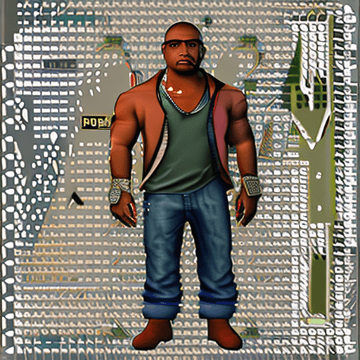 AI generated: Carl Johnson from the gta san andreas, playera blanca de tirantes,  gordo, 8K, UHD, ((light bokeh)),...