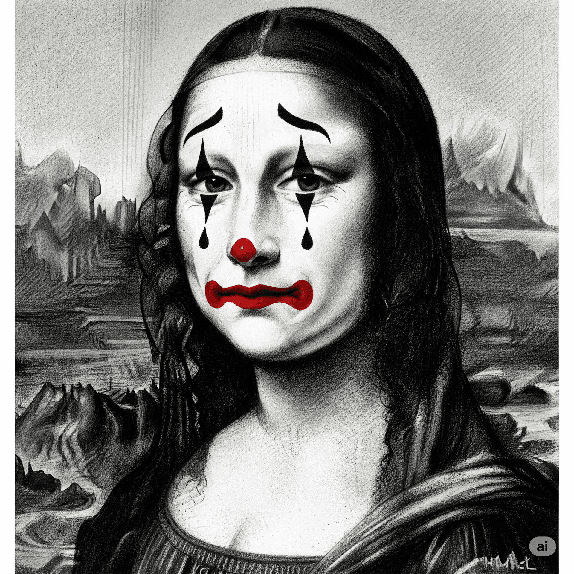 AI generated: A detailed drawing in the style of a Renaissance portrait, depicting the Mona Lisa with a full face ...