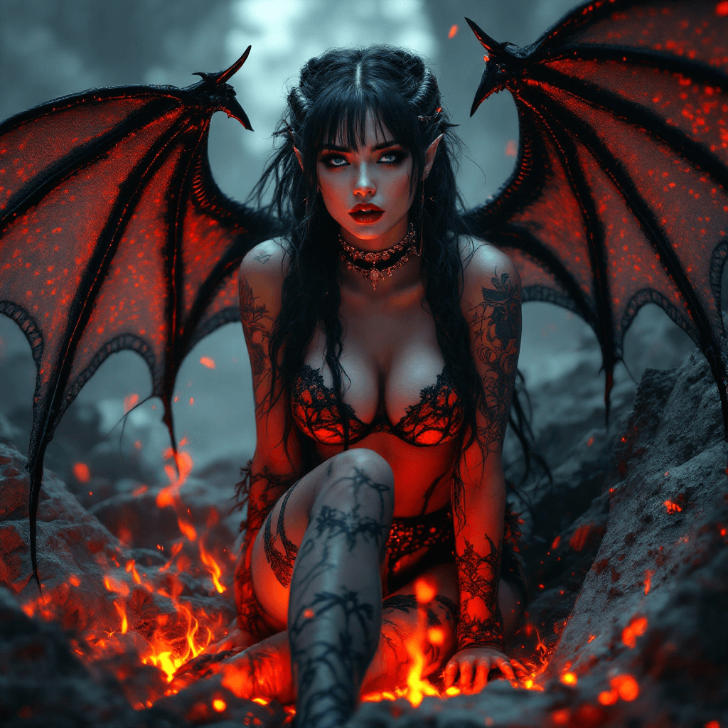 AI generated: An ultra-realistic dark fantasy portrait of a seductive flirty demon woman with an alluring presence...