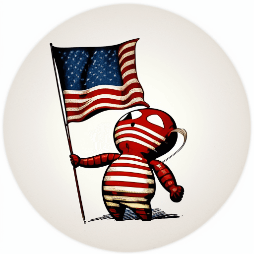 AI generated: Art of a maskot vintage American flag waving in the wind, on white background, digital comic style, ...