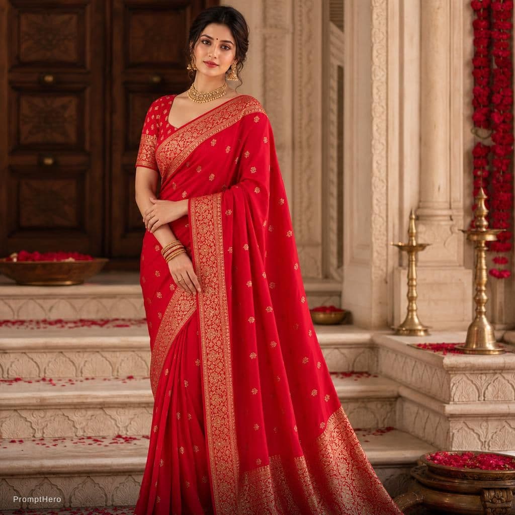 AI generated: Red colour Saree 