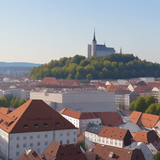 AI generated:  mesto Bratislava v roku 3100 z dialky








