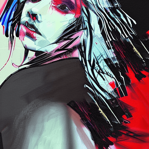 AI generated: aesthetic, painterly style, modern ink, Asian girl, sensual, sultry, dark blouse, expressive pose, u...
