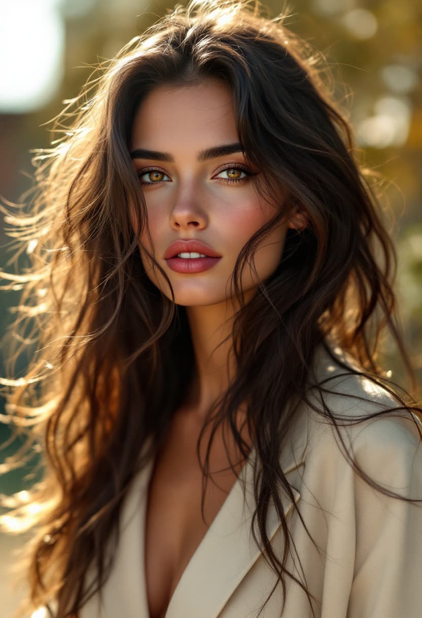 AI generated: "High-resolution photo of a European fashion supermodel, exuding elegance and allure with her long, ...