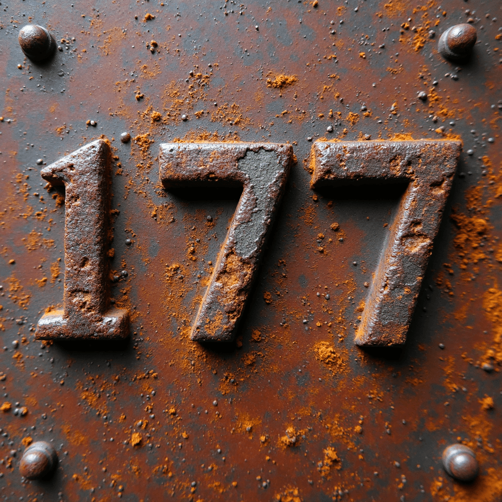 AI generated: a rust metal plate where the rust forming a number "177"