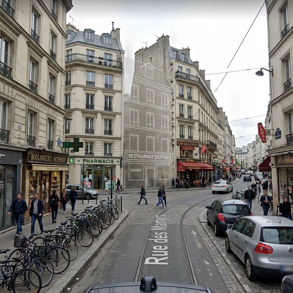 AI generated: realistic european street scene photographed from a google street view car perspective, slightly ele...