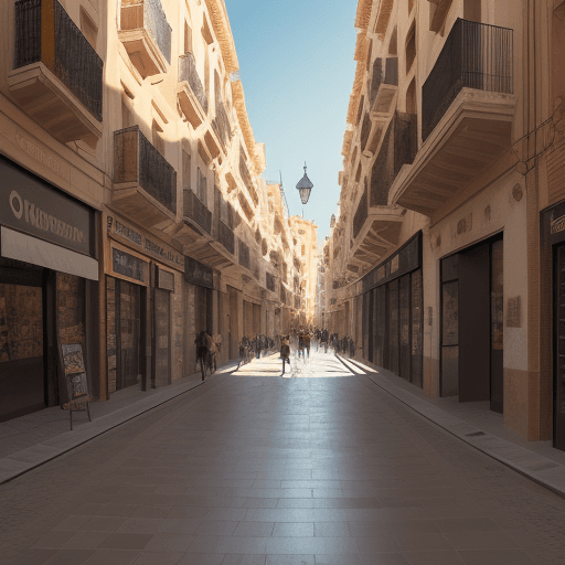 AI generated: wide angle, street scene of [Murcia City, Spain] September, sharp focus, photo realistic, defined, u...
