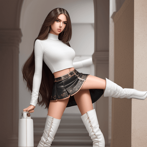 AI generated: female model, very long hair, Latin features, full lips, seductive look, incredible woman, with mini...