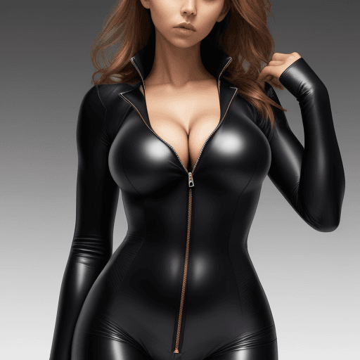 AI generated: woman, tight zip-up bodysuit, cleavage
