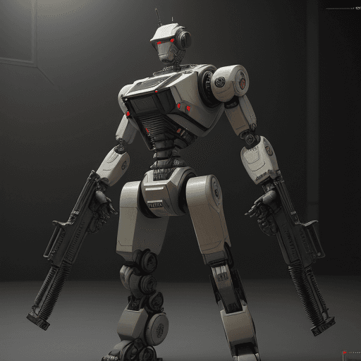 AI generated: robot,machinegun in right hand,t symmetrical artwork. cinematic, hyper realism, high detail, octane ...