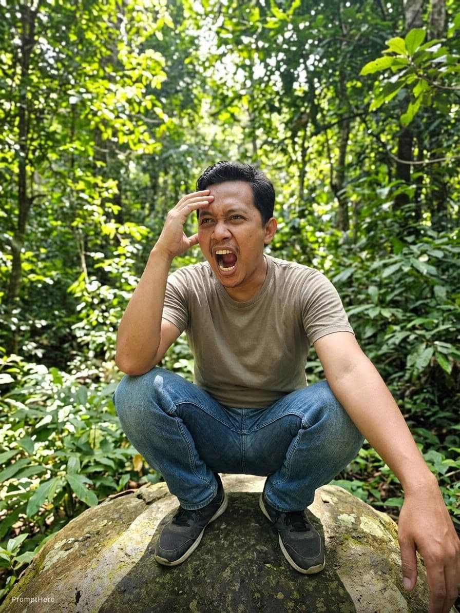 AI generated: an Indonesian guy, opened his mouth as wide as possible, until his teeth were visible, the guy put o...